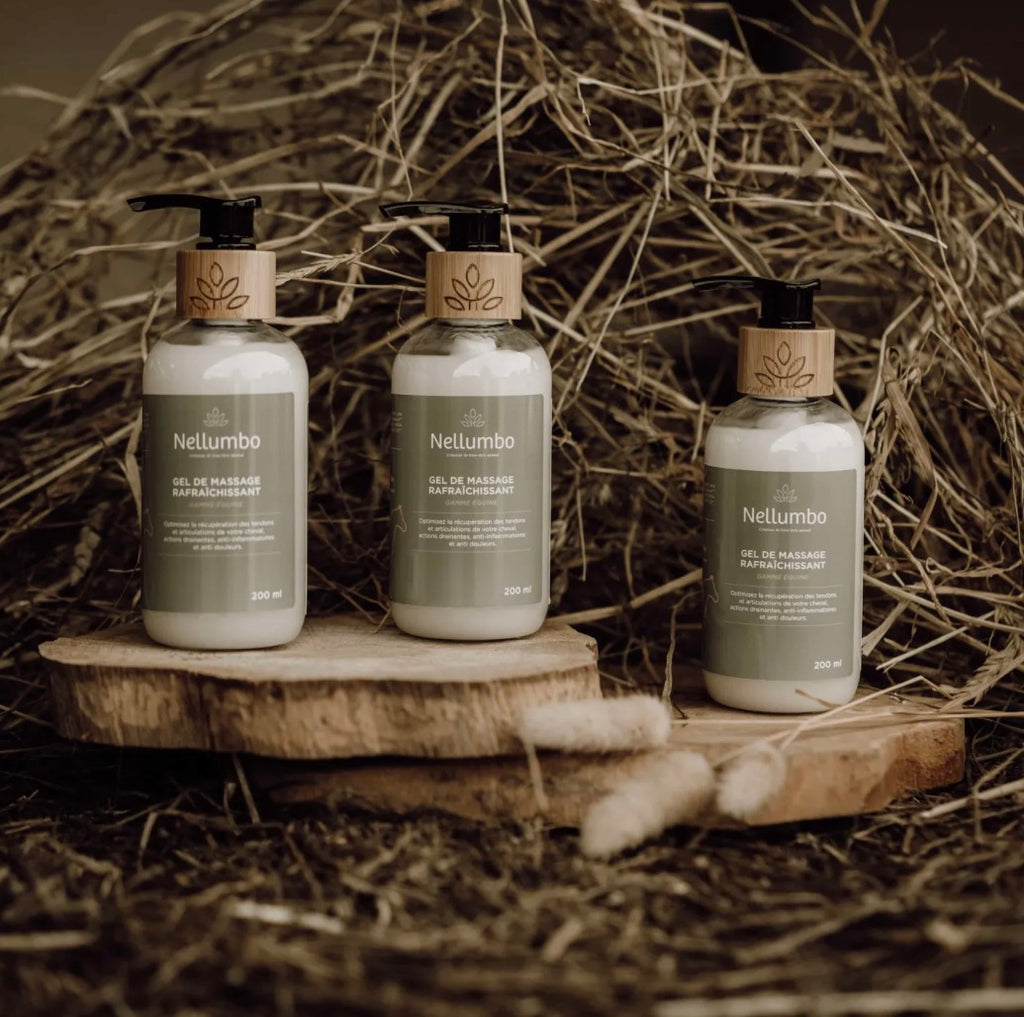 Gel de massage «  refroidissant » pour chevaux .